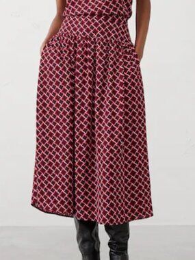 Banana Republic Factory Red and Black Geometric Midi Skirt